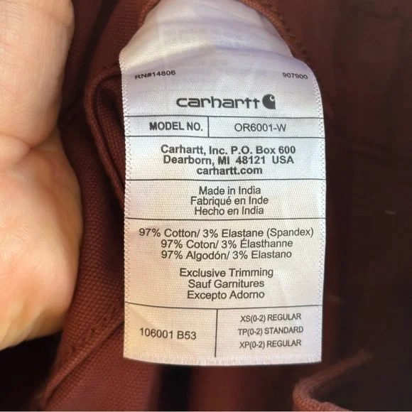 Carhartt NWT Women’s XS Rugged Flex Loose Fit Canvas Bib Overalls Maroon *NOTE - Picture 9 of 13